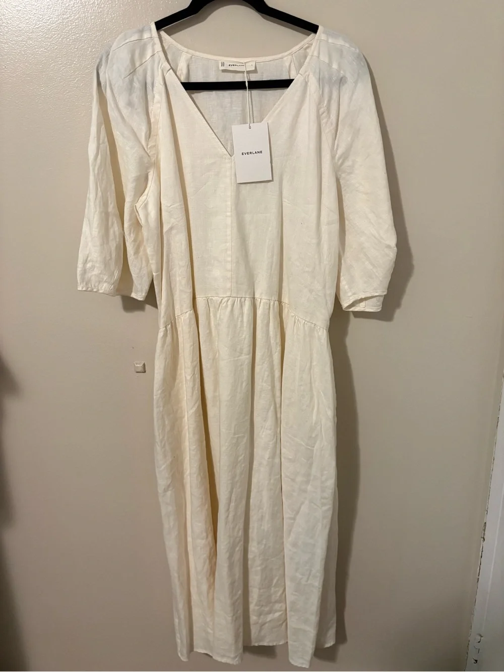 Everlane Linen Oversized Puff Sleeve Dress 100% European Flax Lux Pockets Large - Picture 7 of 12